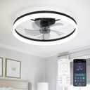 Ceiling Fans with Lights, 24 Inch Flush Mount Fandelier Ceiling Fan, Remote Control, Low Profile, Reversible DC Motor, Dimmable LED Fan for Bedroom, Kitchen, Dining, Office (Black)