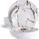 Elama Lightweight Dinnerware Set, 12 Piece, White Marble