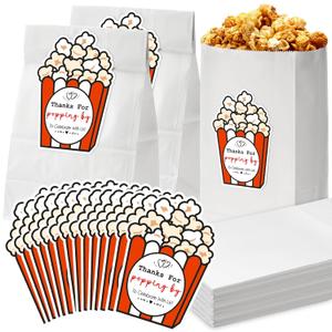 30 Set Large Wedding Popcorn Bags 9.45'' x 5.12'' with 'thanks for Popping by & Celebrating with Us' Stickers, Popcorn Party Favors Gift for Weddings, Christening Parties, Movie Nights