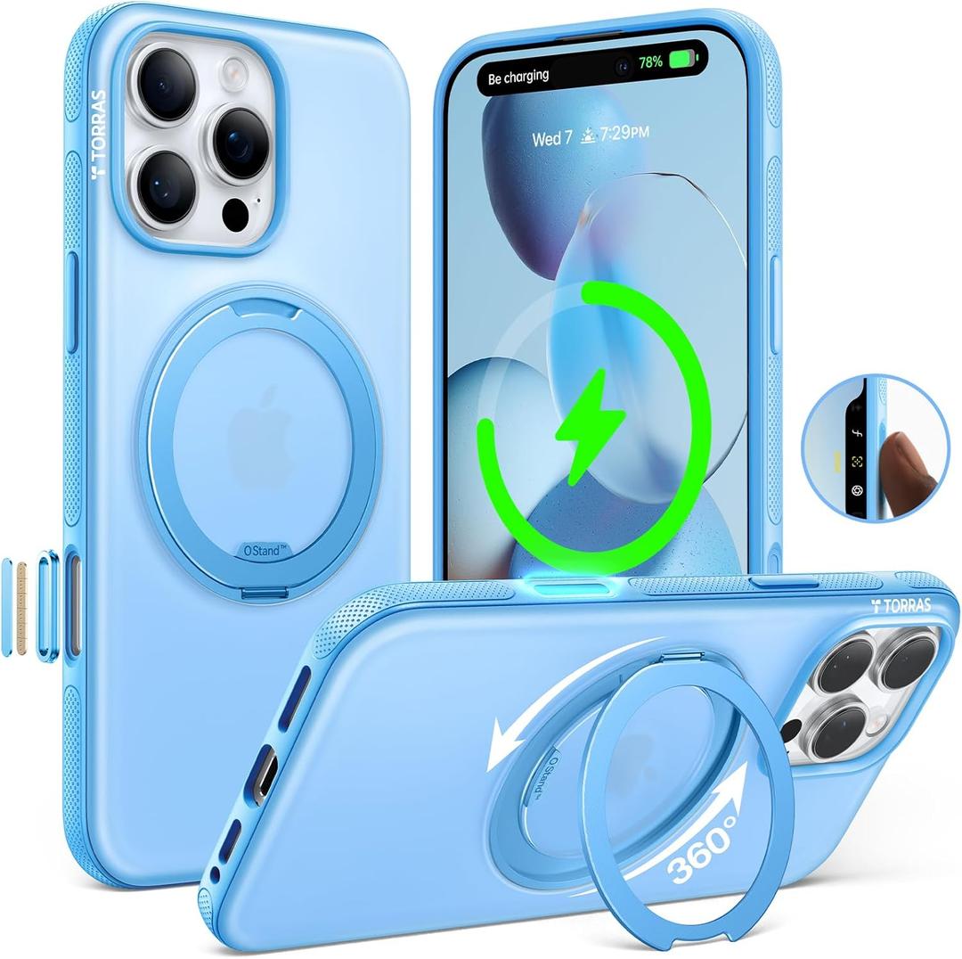 TORRAS O3 Fitness for iPhone 16 Pro Case Magnetic Stand, Fit for MagSafe, 360 Rotatable Stable Stand, Camera Control Button, Military-Grade Shockproof, Slim & Sleek, Coastal Blue Translucent TORRAS O3 Fitness for iPhone 16 Pro Case Magnetic Stand, Fit for MagSafe, 360 Rotatable Stable Stand, Camera Control Button, Military-Grade Shockproof, Slim & Sleek, Coastal Blue Translucent