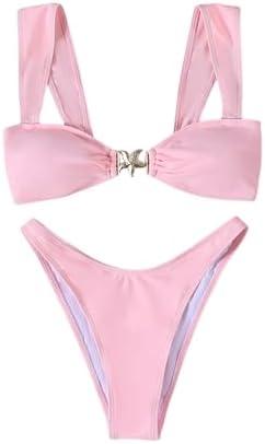 SOLY HUX Women's Bikini Set High Cut Bathing Suits 2 Piece Summer Cheeky Swimsuits, M