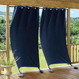 RYB HOME Outdoor Curtains for Patio Windproof with Weighted Bags, Waterproof Blackout Draperies for Outside Living Screen Porch Balcony Gazebo Sunroom Pool, W 52" x L 84", Navy Blue, 2 Panels