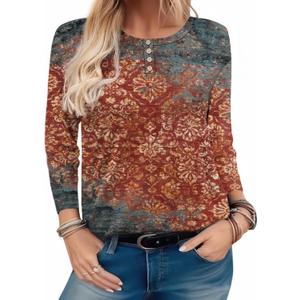 Zeagoo Long Sleeve Shirts for Women Henley T Shirts Loose Fit Tunics Dressy Casual Work Blouses Fall Fashion Tops (L)