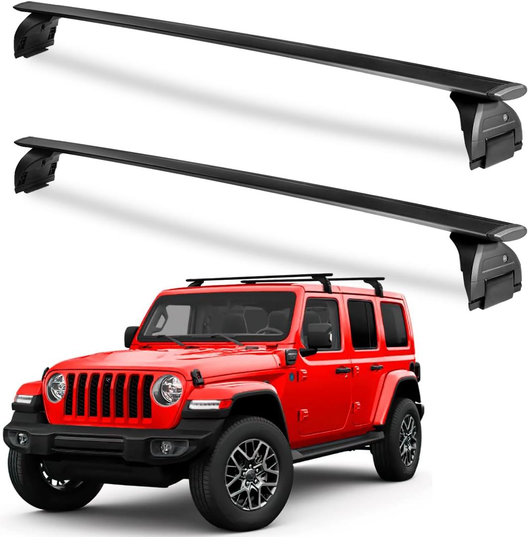 Tuyoung Roof Rack Cross Bars Lockable Compatible with Jeep Wrangler JK JL Gladiator JT 2007-2026, 2 & 4 Door 220lbs Heavy Duty Aluminum Crossbars Rooftop Kayak Bike Luggage Racks