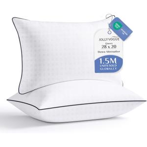 JOLLYVOGUE Pillows Queen Size Set of 2, Hotel Collection Bed Pillows for Side, Back, and Stomach Sleepers, Fluffy and Supportive, Down Alternative Microfiber Filled Sleeping Pillow