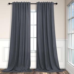 Dark Grey Curtains 84 Inch Length 2 Panels Set for Living Room Pleated Sheer Linen Light Filtering Modern Farmhouse Thick Privacy Floor Length Curtains Drapes 84 Inches Long for Bedroom Charcoal Gray