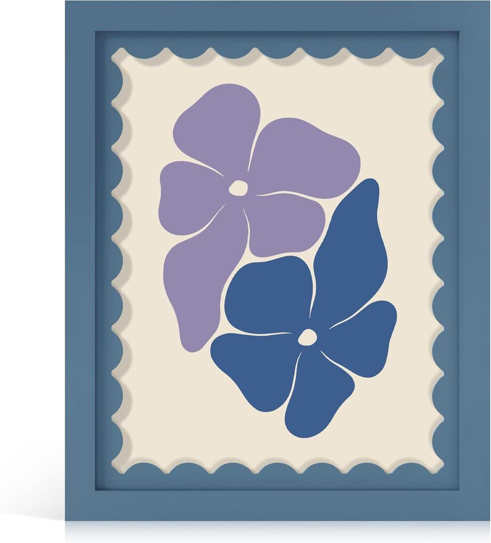 8x10 Picture Frame with Real Glass, Wooden cute 8 x 10 Photo Frame with Wavy Mat for Tabletop and Wall Hanging, Blue, 1 Pack
