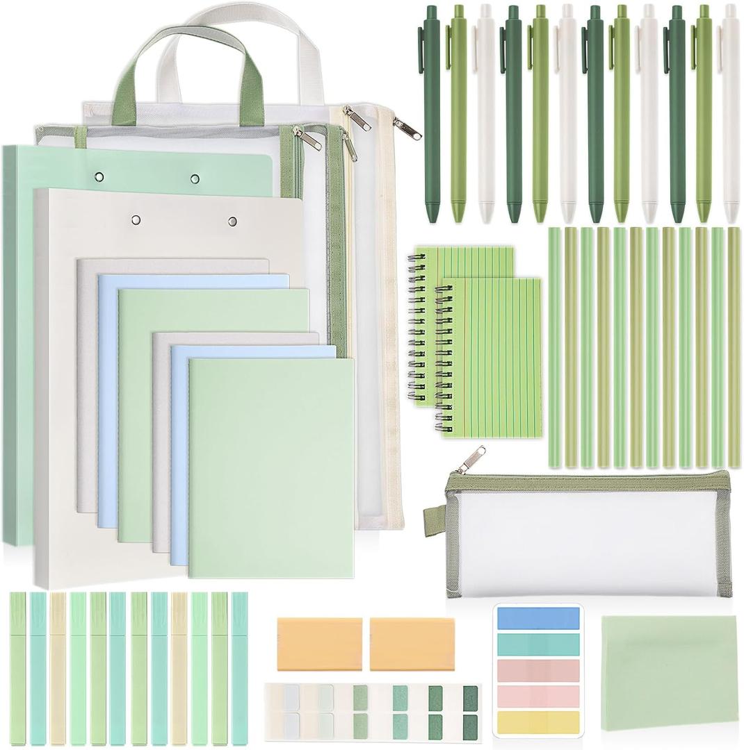 Colarr 54 Pcs Aesthetic College School Supplies Back to School Set,Green