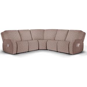 Ruaozz Sectional Sofa Covers Oversized L Shape 5 Seat Recliner Couch Covers - Washable Soft Extra Large Sectional Covers with Pockets (Khaki)