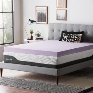 Lucid 4 Inch Lavender Infused Memory Foam Mattress Topper - Ventilated Design  Pressure Relieving Bed Topper - Mattress Pad  CertiPur Certified - Twin XL Size