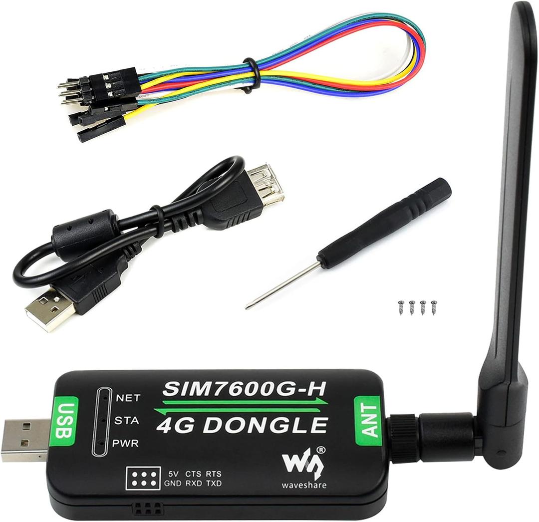 SIM7600G-H 4G DONGLE with Antenna, Industrial Grade 4G USB/UART, Communication and GNSS Positioning Support PC/Raspberry Pi/Drone/Industrial Computer, Support Global Band