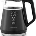 OVENTE 1L Small Electric Kettle with 5 Temperature Preset, Digital Display, 5Hr Keep Warm, Auto Shut-Off, Double-Wall Cool Touch Exterior, Borosilicate Glass,1500W BPA Free Water Boiler, Black KD95B
