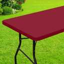 Smiry Rectangle Picnic Table Cloth, Waterproof Elastic Fitted Tablecloths for 6 Foot Tables, Washable Polyester Table Cover for Camping, Indoor and Outdoor (Wine Red, 30"x72")