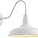 14 Inch Dome Outdoor Gooseneck Barn Light Fixture for Farmhouse, White Exterior Goose Neck Wall Mount Lights for Porch, Barn Style Wall Sconce Lighting for Patio, Garage