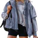 Zhiyouni Women's Quilted Puffer Vest Casual Hooded Short Sleeves Padded Jacket Poncho Outerwear (X-Large, Blue grey)