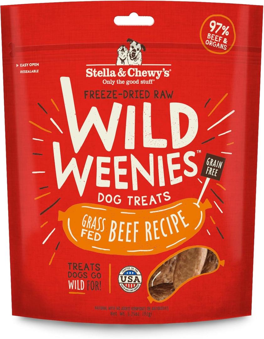 Stella & Chewy's Freeze-Dried Raw Wild Weenies Dog Treats - High-Protein Training Treats for Dogs & Puppies - All-Natural Grass-Fed Beef Recipe with 97% Meat & Organs - USA Made - 3.25 oz Bag (3.25 Ounce (Pack of 1)) Best By: Oct 29, 2025