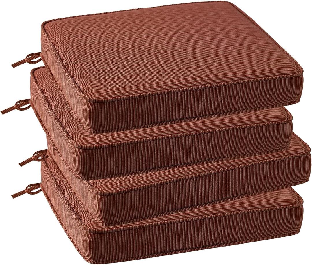 Outdoor Square Corner Seat Cushion, 18.5"x16"x3", Set of 4, Non Slip Seat Cushion Pads with Removable Cover for Patio Furniture, Garden Yard Lawn, Dark Yellow Tan Stripe