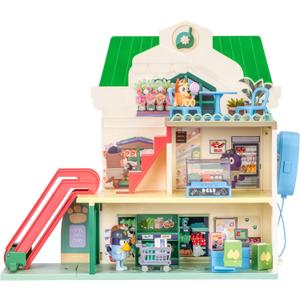Bluey and Bingo Supermarket Playset with Escalator, Pretend Play Toys for Toddlers, Sounds and 15 Pieces, Bluey Grocery Store Playset, 1:24