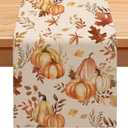 Fall Table Runner, Pumpkin Maple Leaf Thanksgiving Table Runner, 13x72 Inch Autumn Harvest Farmhouse Style Tabletop Decoration for Dining Holiday Party Decor (Pumpkin-B)
