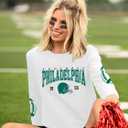 Football Season Long Sleeve Shirts For Women Game Day Team Fans Top Football Helmet Tee Crewneck Pullover Tops (L)