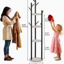 Espelism Rotary Coat Rack Freestanding Metal Coat Hall Tree Stand with 4 Tiers Storage Display Shelf and 9 Hooks for Entryway Bedroom Corner Office Garment Clothes Holder (Grey)