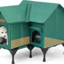 Outdoor Cat House Weatherproof, Heated Cat House for Outside, Insulated Outdoor Cat Shelter with Thickened Model (Green, L)