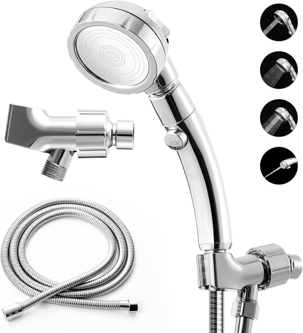 Marbrasse High Pressure Shower Head with Hose and Holder, 3-Settings Handheld Showerhead with Push Switch and Button to Control Water Flow for Saving Water,Removable Camper Shower Head