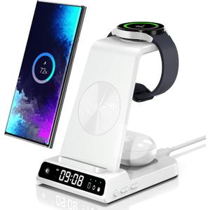Wireless Charger for Samsung, 3 in 1 Wireless Charging Station for Samsung Galaxy S25 Ultra/S24 Ultra/S23/S22/Note 20/Z Flip 6/Fold 6, Charger for Samsung Galaxy Watch Ultra/8/7/6, Galaxy Buds 3/3 Pro (White)