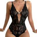 Avidlove Sexy Lingerie for Women Lace Teddy Lingerie One Piece Lingerie Bodysuit (Black, L)