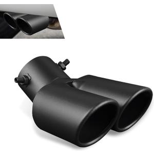 Car Dual Exhaust Tip, 2.48" Stainless Steel Y Tail Pipe with Fixed Bolt, Single to Dual Muffler Slant Cut Tip, Universal Non-destructive Conversion Kit for Car Exhaust System (Black)