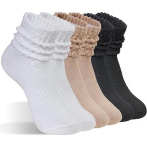 6 Pairs Women's Scrunched Crew Socks Womens Boot Calf Socks Women sports compression Socks for Running and Athleisure (Black, M)