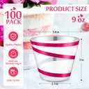 Gejoy 9 oz Rimmed Swirl Plastic Cups Disposable Wine Drinking Cups Clear Elegant Graduation Tumblers for Mother's Day Wedding Party Supplies(100 Pcs,Hot Pink)
