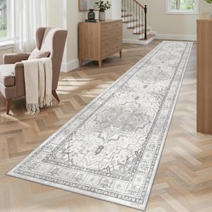 Madane Runner Rugs for Hallway 2x10 Long Washable Non-Slip Hallway Runner Rug Low-Pile Stair Kitchen Runner Soft Throw Carpet for Entrance Living Dining Laundry Room (Grey, 2 x 10)