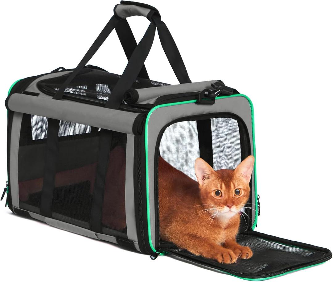 Paw Ballet Pet Carrier, Collapsible Airline Approved Dog Cat Carrier, Soft Top Load Cat Carrier Bag for Small Medium Cat & Dog Under 20 lbs, Cat Travel Carrier Bag with Safety Lock Zipper, Gray