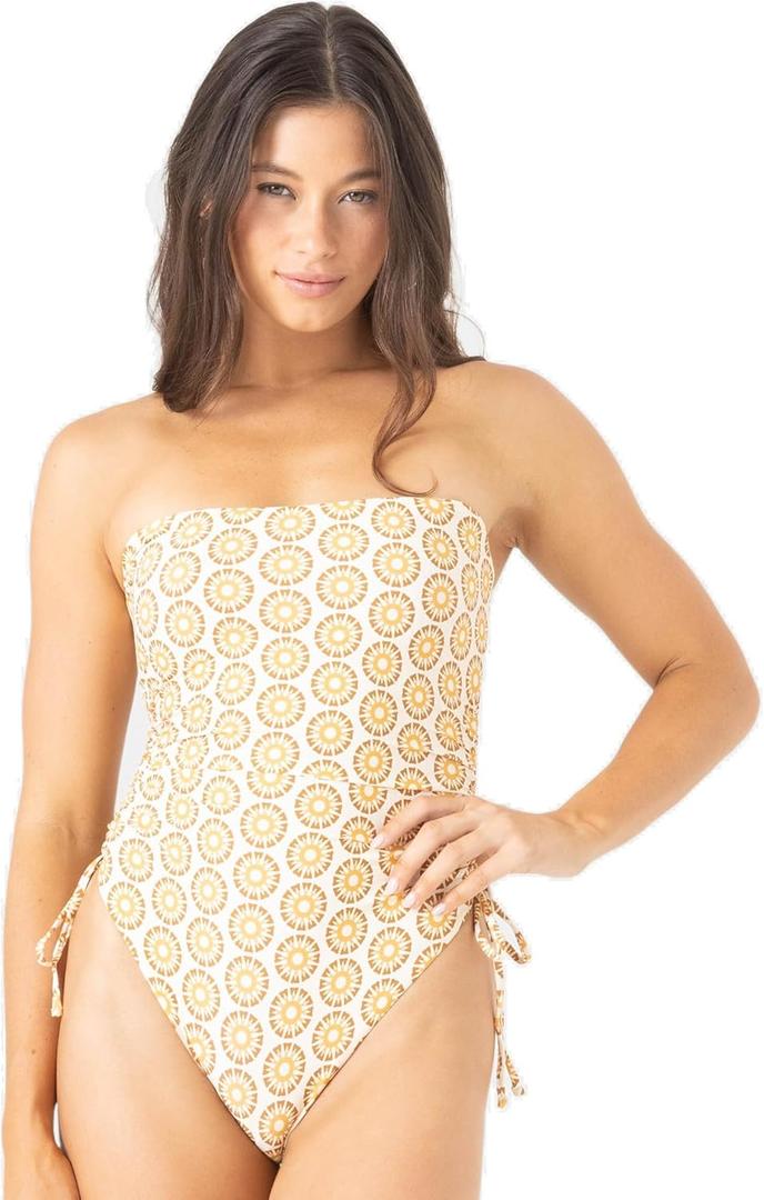 Roxy Womens Womens One Piece Swimsuit  Bandeau Bathing Suit, Tummy Control, Removable Cups, Quick-Dry Fabric (Medium, Print)