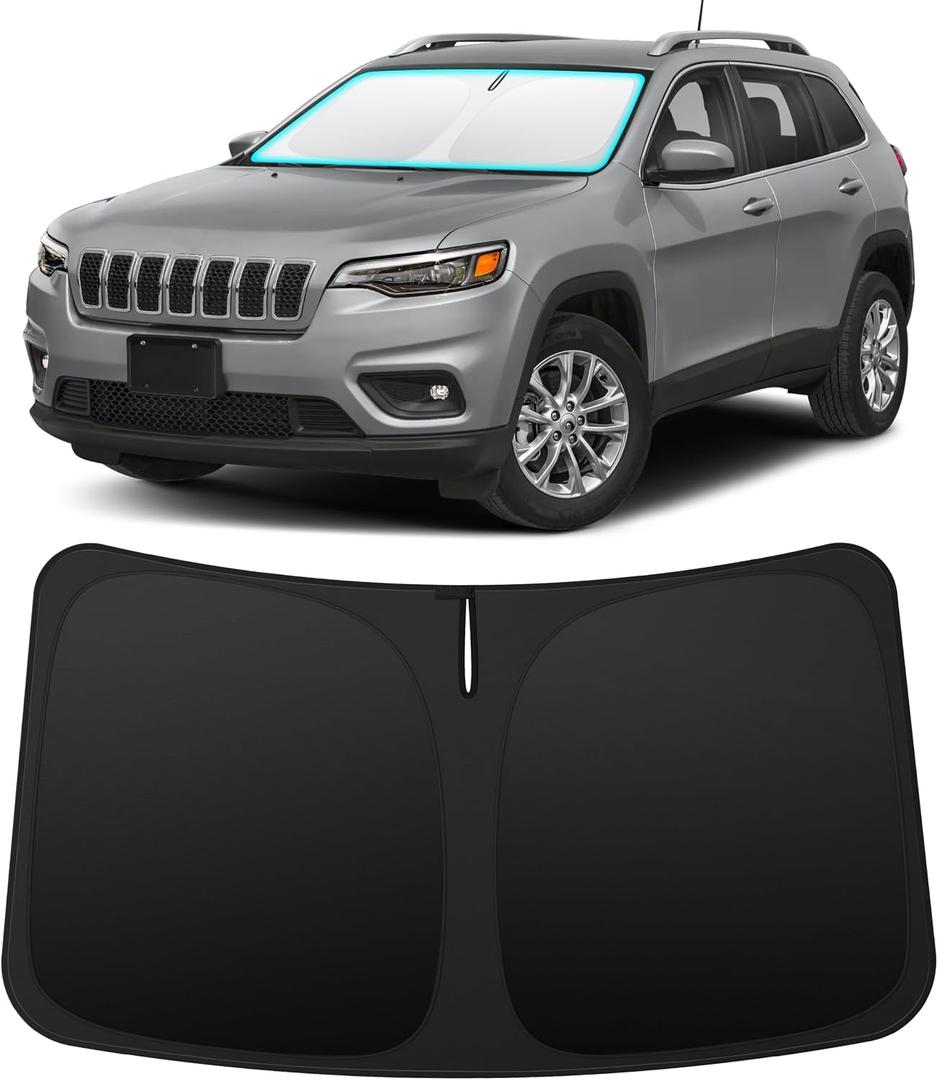 INSAUTO Custom Fit Windshield Sun Shade Accessories for Jeep Cherokee 2014-2023 (Grand Cherokee Not Fit), Foldable Front Window Sunshade, UV & Heat Reflector, Keeps Interior Cool, Includes Storage Bag