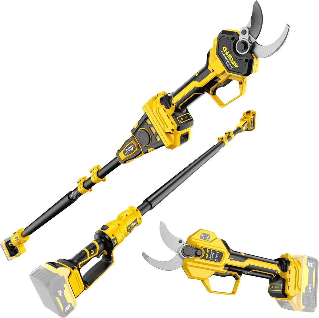 2-IN-1 Electric Pole Pruning Shears Cordless Compatibility with DEWALT 20V MAX Battery, 1.6" Cutting Diameter Pruner, 14.8 FT MAX Extension Pole Saws for Tree Trimming, LCD Display(NO Battery)