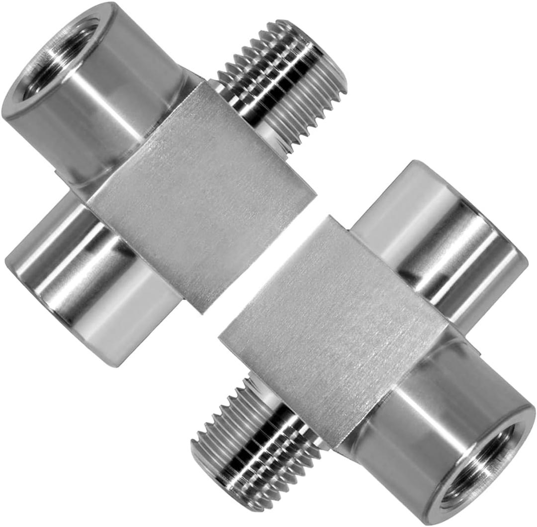 Beduan Stainless Steel Tee Pipe Fittings 1/4" NPT Female x 1/4" NPT Female x 1/4" NPT Male Pipe Fittings Male Run Tee (pack of 2)