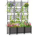 Raised Garden Bed Outdoor Planter Box with Trellis and Wheels, Tomato Planter Cage with Trellis, Indoor Outdoor Patio Self Watering Planters for Climbing Plants Vegetable Flowers