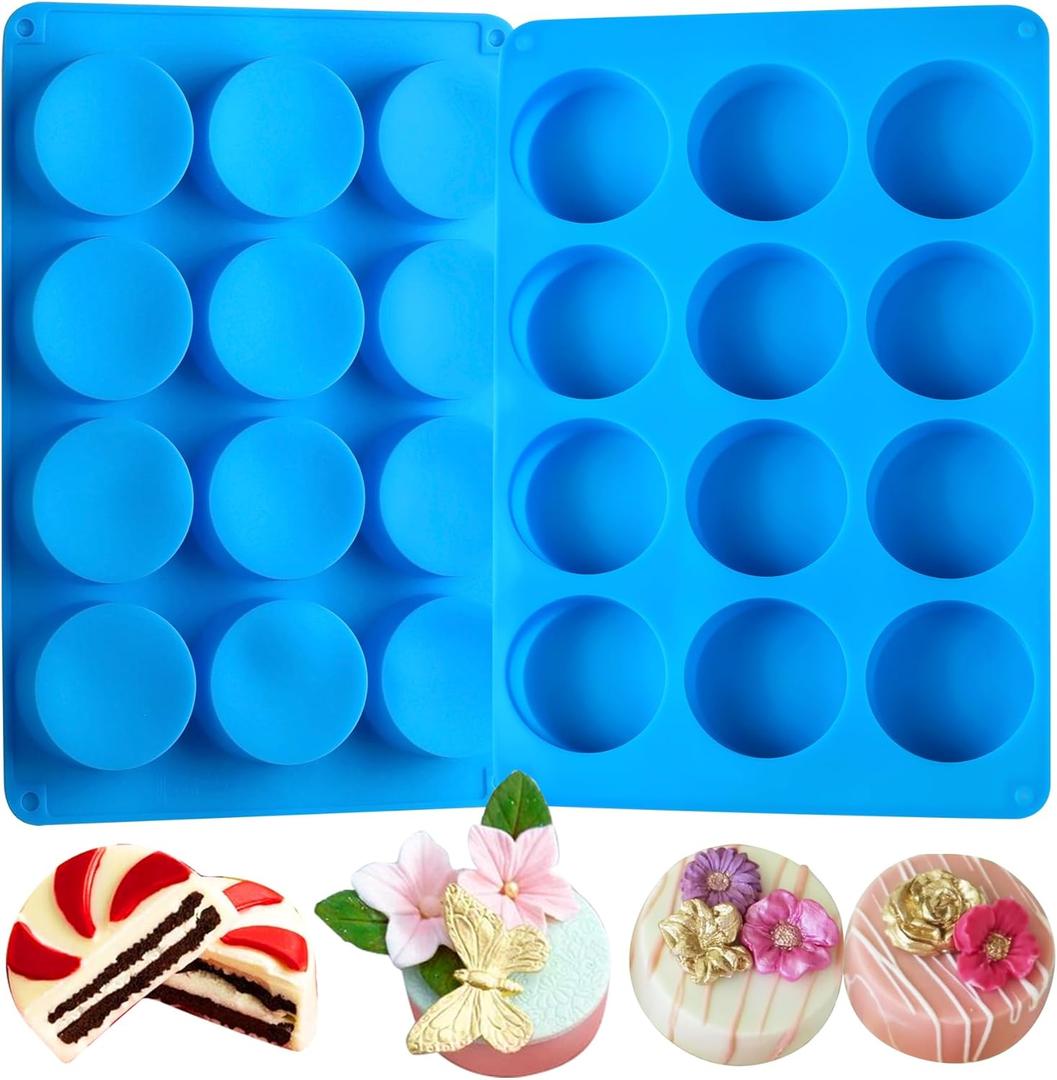 Sidosir 2Pcs Oreo Cookie Chocolate Silicone Mold, 12-Cavity Round Cylinder Oreo Chocolate Cover Molds for Candy, Silicone Baking Molds for Mini Cakes, Jelly