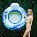 2025 Upgrade River Tube Floats for Adults Heavy Duty Pool Floats Inflatable Water Tube with Cup Holeder, Drink Cooler and Mesh Bottom Backrest (2 Pack Single/Double)