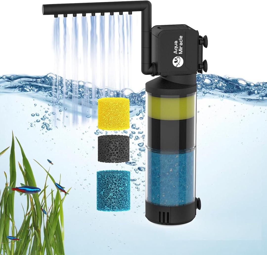 AquaMiracle Aquarium Filter for 10-40 Gallon Aquariums, Fish Tank Filters Turtle Filter Internal Power Filter 3-Stage Filtration with Aeration/Rainfall Modes