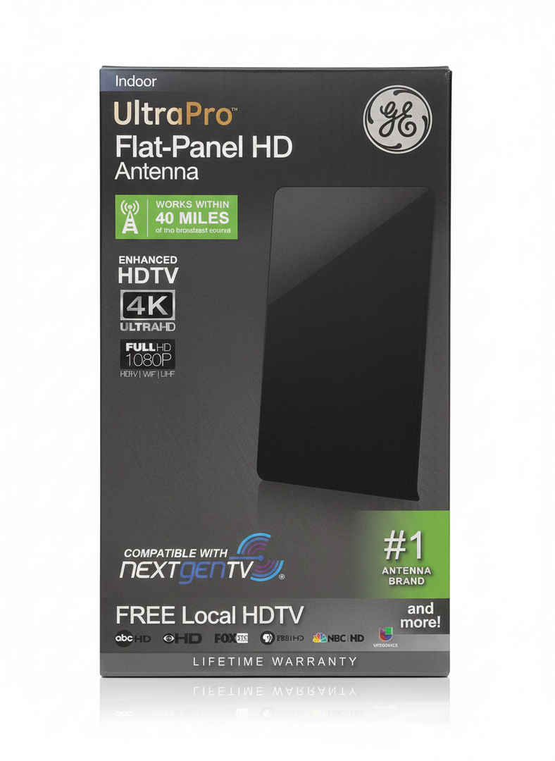 GE 34342 Pro Flat Panel HD Indoor TV Antenna 40-mile Range 4k Ultra 1080p Full