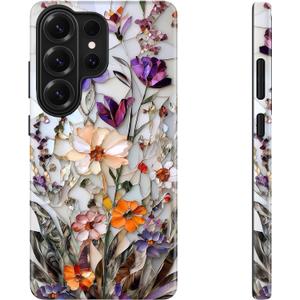 DEENAKIN for Samsung Galaxy S26 Ultra Case Cute,Aesthetic Stained Glass Wildflowers Girly Shell,Compatible with Magsafe,Unique Retro Western Protective Slim Silicone Phone Cover for Women Girls (Marbled Floral Veins)
