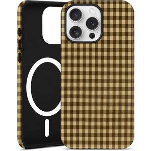 Jusy Compatible with MagSafe Plaid Case for iPhone 16 Plus, Cute Aesthetic Plaid Magnetic Phone Case, Soft TPU and Hard PC Protective Phone Cover for Women Girls（Matte） - Brown Plaid