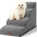 COZY KISS Dog Stairs for Small Dogs 19.7" H, Curved Dog Step for Puppy, Older or Cat, Medium Pet Ramp for Sofa, Couch or Bed, Ladder with High Density Foam, 4 Step, 15.7x28.3x19.7 inch, Dark Grey