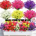 Alupssuc 24 Bundles Artificial Flowers for Outdoors, Faux Spring Flowers for Decoration, UV Resistant Silk Morning Glory with Eucalyptus Realistic Fake Flowers for Yard Planter Porch Garden, 5 Colors (Red, Fuchsia, Deeppurple, Yellow, White)