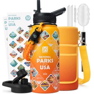 DYSANKY National Parks Water Bottle – 32 oz Insulated Stainless Steel Bottle with 63 Hand-Drawn Park Stickers, Carrier Bag, Strap & Gift Box – BPA-Free – Ideal for Hiking, Camping & Travel
