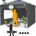 COBIZI 10x10 Pop Up Canopy Tent, Outdoor Party Tent with 3 Sidewalls, 1 Person Easy Set up, Tents for Parties with Fluorescent Strip & 4 Sandbags, Waterproof UPF50+, 3 Adjustable Height, Gray