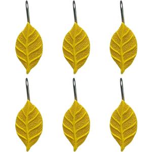Yellow Leaves Shower Curtain Hooks S/12 Decorative Rust Proof Resin Leaf Shower Curtain Rings Pack of 12